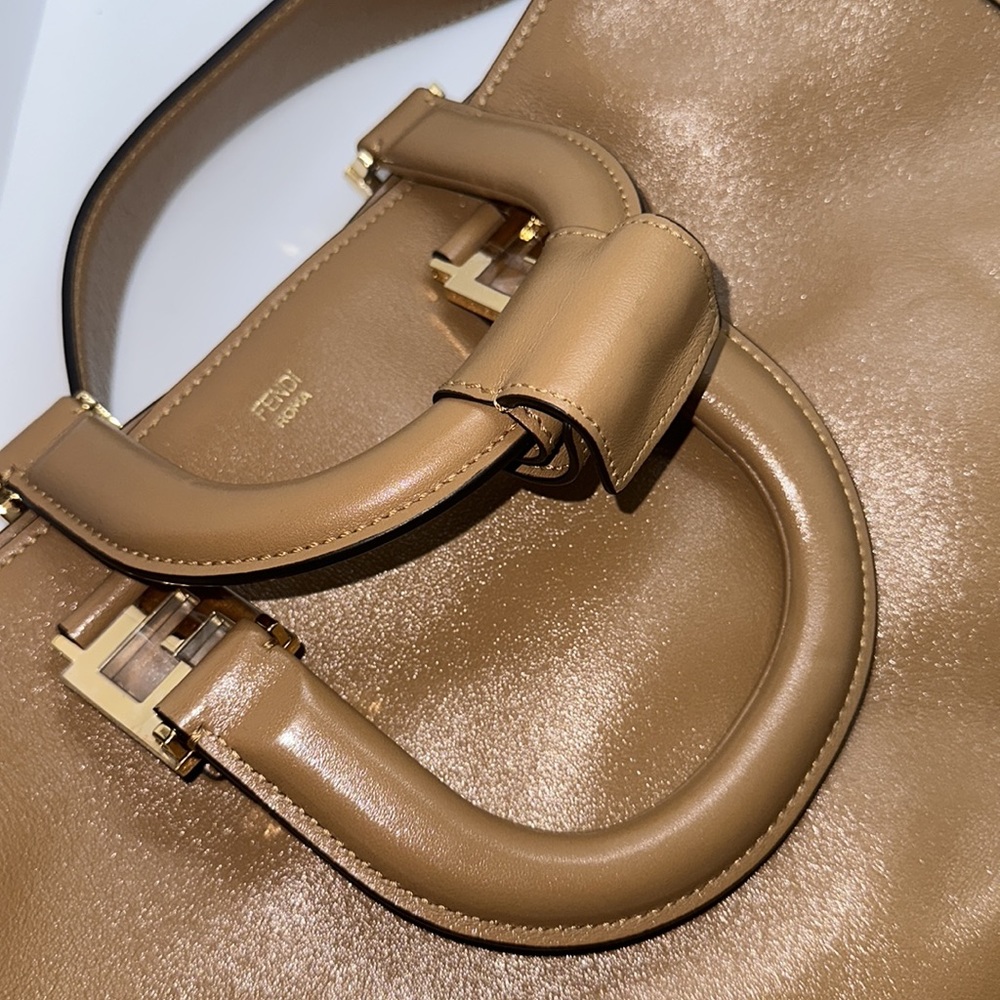 New Fendi Romano Selleria Beige Calfskin Medium Satchel Tote